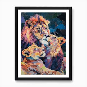 Asiatic Lion Family Bonding Fauvist Painting 3 Art Print