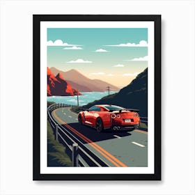 A Nissan Gt R In The Pacific Coast Highway Car Illustration 2 Art Print