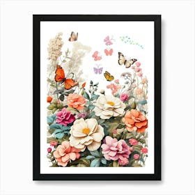 Flowers And Butterflies 2 Art Print