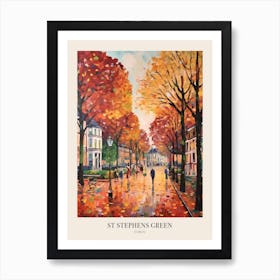 Autumn City Park Painting St Stephens Green Dublin 1 Poster Art Print