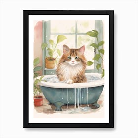 Ragdoll Cat In Bathtub Botanical Bathroom 3 Art Print