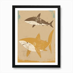 Mustard Minimalist Sharks Art Print
