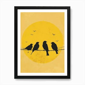 Silhouette Of Birds On A Wire Art Print