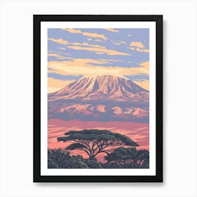 Mount Meru Tanzania Color Line Drawing (6) Art Print