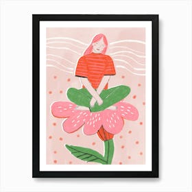 Meditating Woman Bloom Flower Art Print