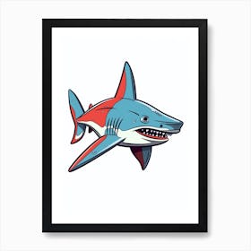 A Great Hammerhead Shark In A Vintage Cartoon Style 2 Art Print