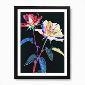 Neon Flowers On Black Rose 5 Art Print