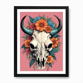 Floral Bison Skull (22) Art Print