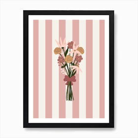 Dusty Pink Stripey Bunch Of Flowers Art Print