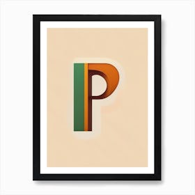 P, Letter, Alphabet Retro Minimal 3 Art Print