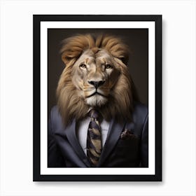 African Lion Wearing A Suit 8 Art Print