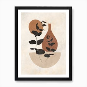 Vases And Leaves Art Print