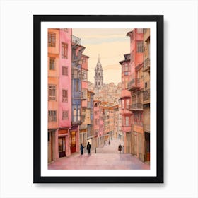 Bilbao Spain 2 Vintage Pink Travel Illustration Art Print