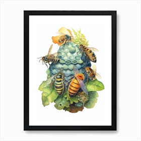 Sweat Bee Mimic Bee Beehive Watercolour Illustration 2 Art Print