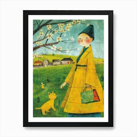 Lady And Her Cat Art Print