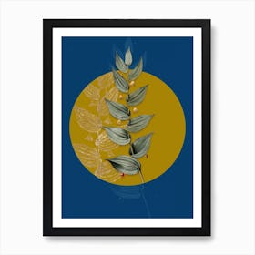 Vintage Botanical Twistedstalk on Circle Yellow on Blue Art Print