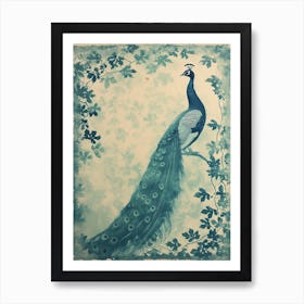 Vintage Peacock & Ivy Cyanotype Inspired Turquoise 2 Art Print