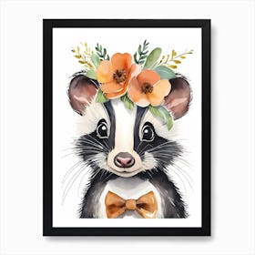 Baby Skunk Flower Crown Bowties Woodland Animal Nursery Decor (25) Art Print