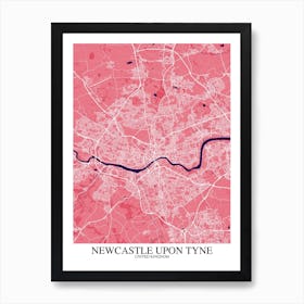 Newcastle Upon Tyne Pink Purple Map Art Print