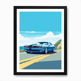 A Dodge Challenger In Causeway Coastal Route Illustration 1 Art Print
