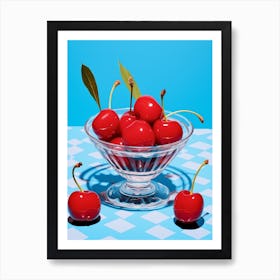 Pop Art Cherries Blue Background 1 Art Print