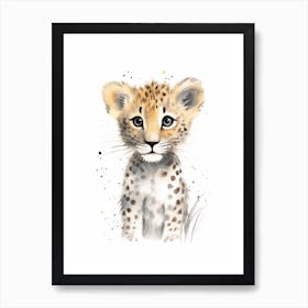 Watercolour Jungle Animal Baby Leopard 1 Art Print