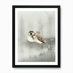 Two Ring Sparrows In The Rain (1900 1930), Ohara Koson Art Print