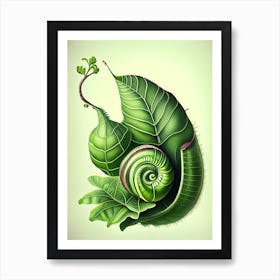 Snail With Green Background 1 Botanical Art Print