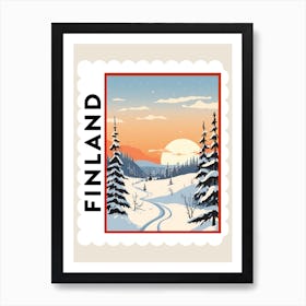 Retro Winter Stamp Poster Lapland Finland 3 Art Print