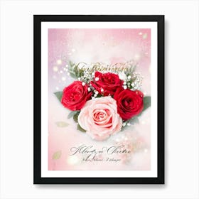 Bouquet Of Vibrant Red And Pink Roses Intertwined With Delicate Babys Breath Cascading As A Lush (2) 2 Art Print