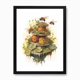 Hive Bee Beehive Watercolour Illustration 1 Art Print