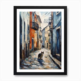 Painting Of Lisbon Portugal With A Cat In The Style Of Impressionism 3 Art Print