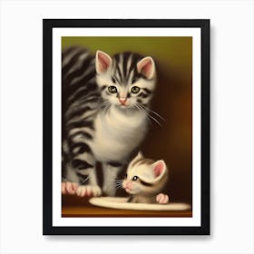 Kitten And Cat Painting Art Print