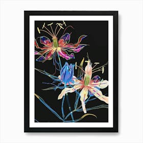 Neon Flowers On Black Love In A Mist Nigella 7 Art Print