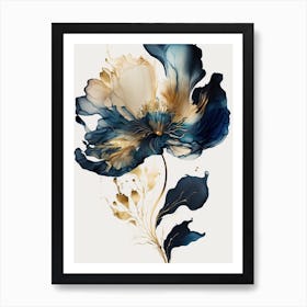 Blue And Gold Flower 1 Art Print