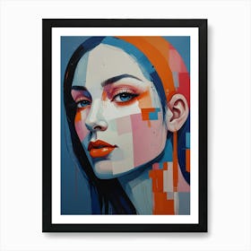 Woman In Blue And Orange Art Print