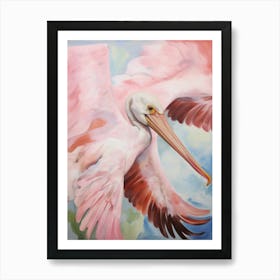 Pink Ethereal Bird Painting Brown Pelican Art Print