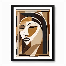 Patch Quilting Abstract Face Art with Earthly Tones, American folk quilting art, 1394 Art Print