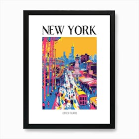 Coney Island New York Colourful Silkscreen Illustration 3 Poster Affiche