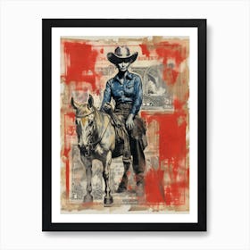 Expressionism Cowgirl Red And Blue 8 Art Print