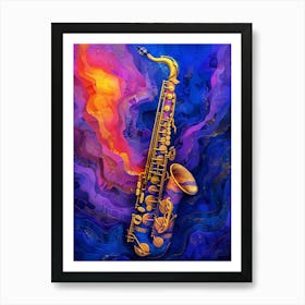 Saxophone On Blue Background music art Art Print