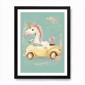 Storybook Style Unicorn Driving A Car Art Print