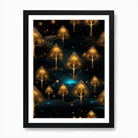 Golden Trees In The Night Sky Art Print