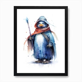 Baby Penguin As A Jedi Watercolour 3 Art Print