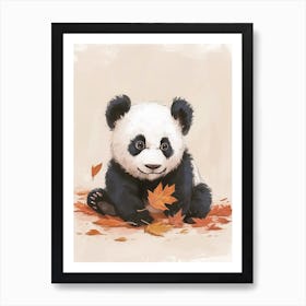 Giant Panda Cub Playing With A Fallen Leaf Storybook Illustration 3 Art Print