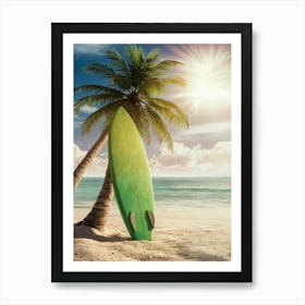 Surfboard On The Beach Art Print