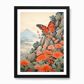 Red Tones Butterfly Japanese Style Painting 3 Art Print