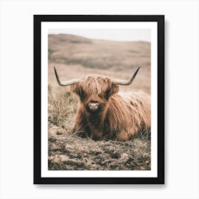Neutral Highland Cow Scenery Art Print