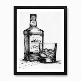 Whiskey Bottle And Glass Art Print