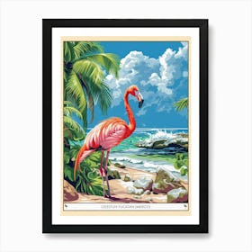 Greater Flamingo Celestun Yucatan Mexico Tropical Illustration 4 Poster Art Print